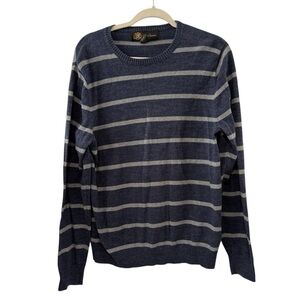 Oleg Cassini Medium Blue Gray Striped Crewneck Sweater Cotton Cashmere